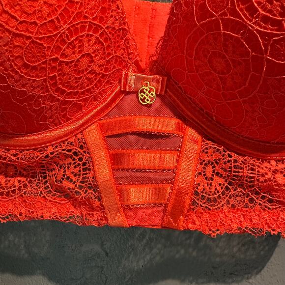 Daisy Fuentes 34B Coral Lace Bra New With Tags Pretty Lingerie Push Up - Picture 3 of 6